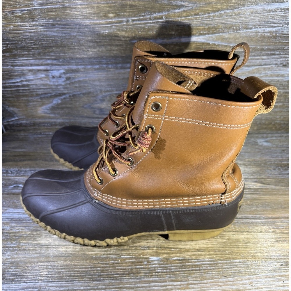 LL BEAN Boots Waterproof 8" Duck Boot 175064 Brown Leather USA Womens Size 10 M